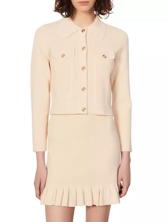 Sandro Dresses & Skirts - Sandro Cream Scalloped Collar Cropped Jacket